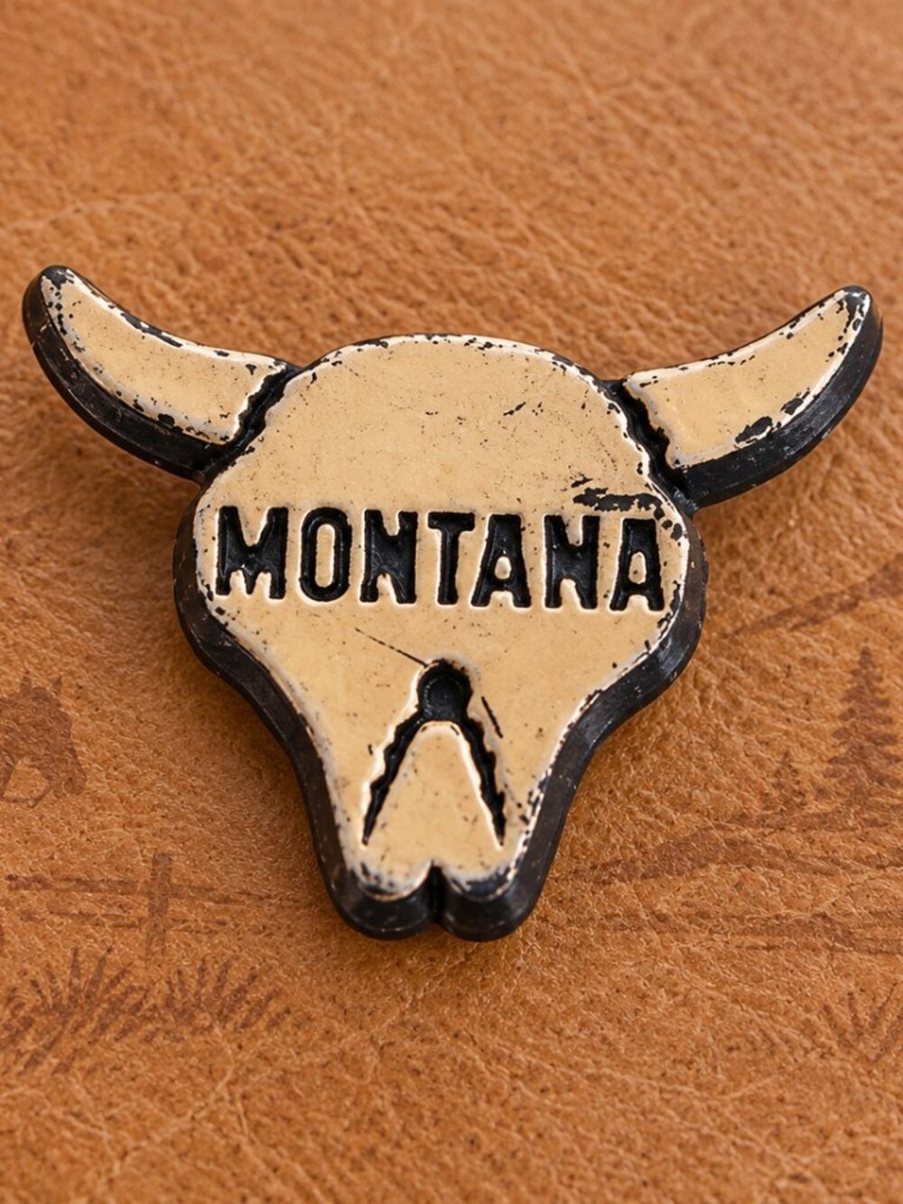 Montana State USA Souvenir Steer Skull Skeleton Vintage Lapel Pin - Cowboy Badge